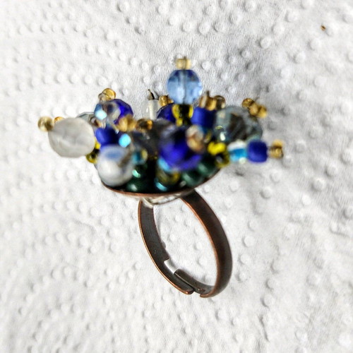 Blue beaded ring new handmade
