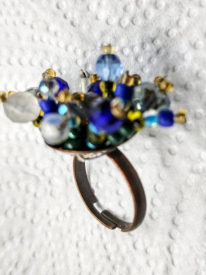 Blue beaded ring new handmade