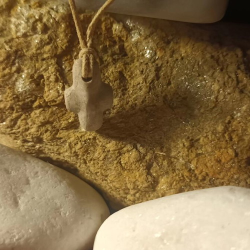 Collectible Cycladic marble and stone cross pendant, handmade