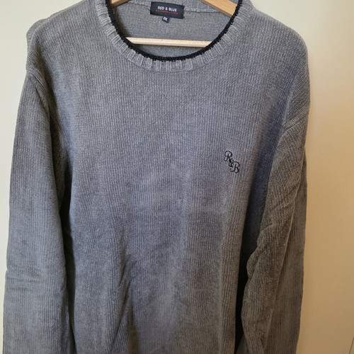 Red & Blue knit crew neck sweater gray XXL like new