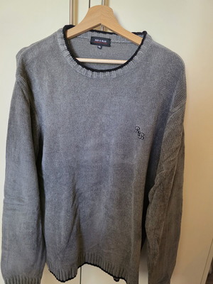 Red & Blue knit crew neck sweater gray XXL like new