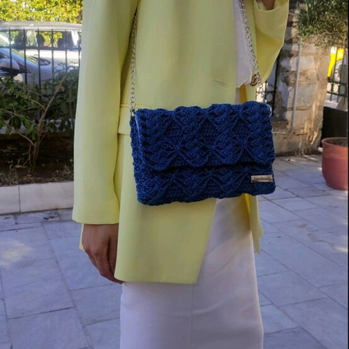 Handmade blue shoulder bag clutch, new
