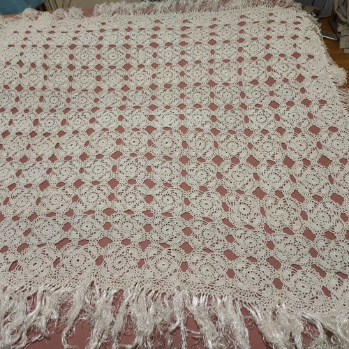 Handmade crochet tablecloth 120x120cm vintage family heirloom used