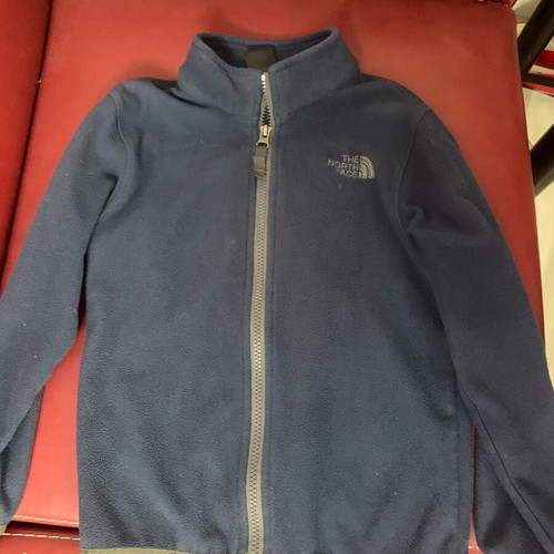 The North Face fleece jacket like new, blue with gray stripes for kids 6-7 years