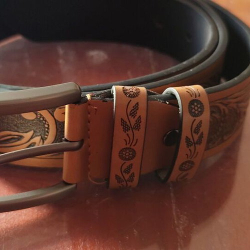 Set of 2 men's embossed leather belts brown new, length 130cm
