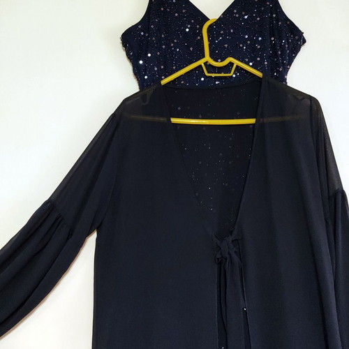 Maxi blue dress embroidered with sequins and beads, size 44, new