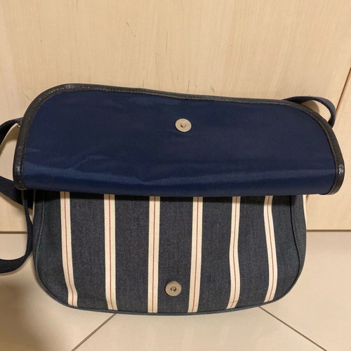 Longchamp shoulder bag like new, denim with white and blue stripes