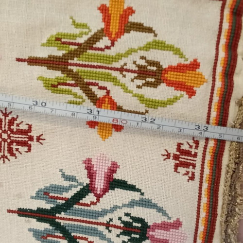 Hand-embroidered table runner, vintage design