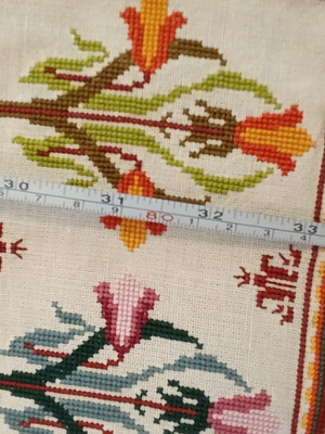 Hand-embroidered table runner, vintage design