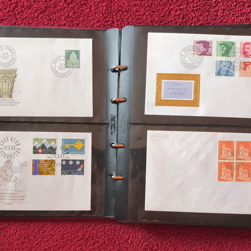 Leather Stamp Album with 100 Swiss First Day Covers FDC like new