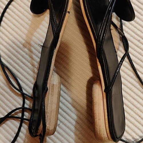 Flat sandals black lace-up with boho decorative design, like new