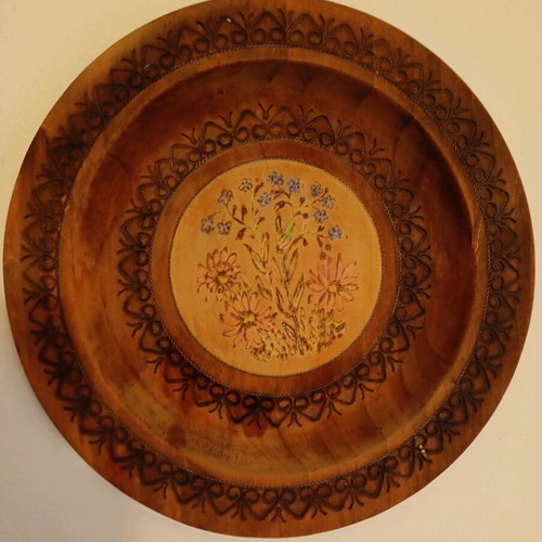 Vintage handmade wooden decorative plate used 25cm