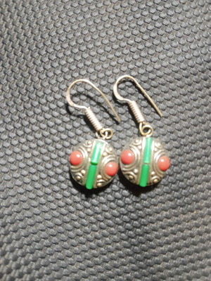 Ethnic silver 925 earrings handmade with turquoise and coral stones