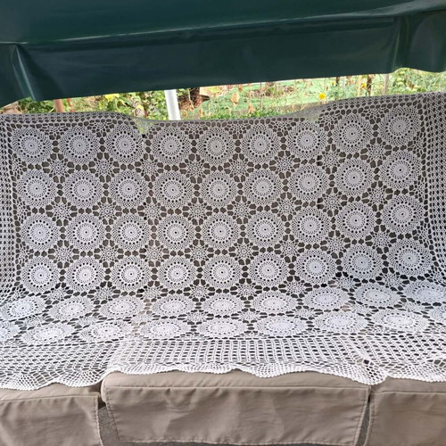 Handmade crochet tablecloth 180x130 cm, white cotton