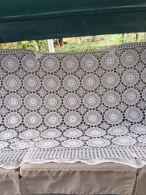 Handmade crochet tablecloth 180x130 cm, white cotton