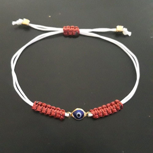 White cord bracelet with blue eye, adjustable size, handmade, new