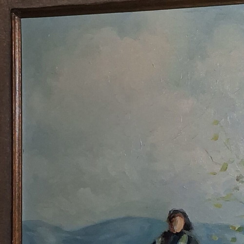 Greek Landscape Oil Painting on Canvas with Donkey Figure like new