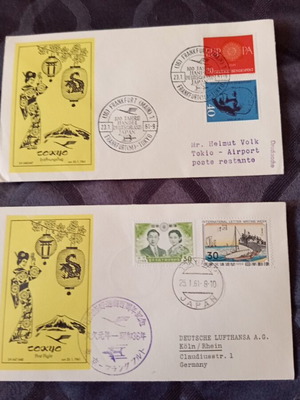Lufthansa First Flight Stamps 1961 used, Japan Germany trade centenary