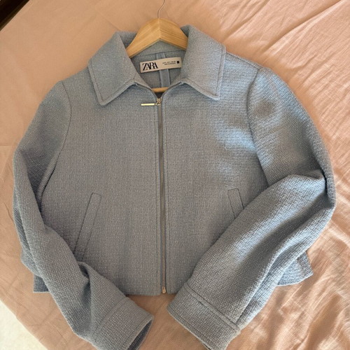 Zara jacket new, spring, light blue with silver thread, size S