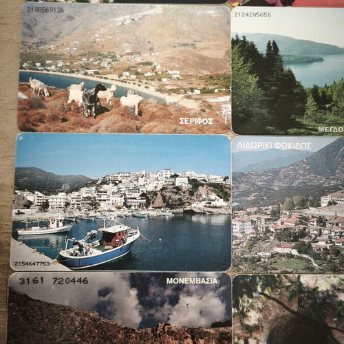 OTE phone card collection, 15 different Greek places, 100 units each