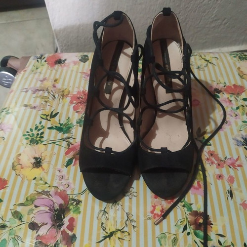 Lace-up sandals used, black, size 36, suede with laces