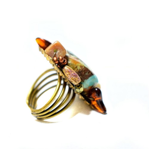 Copper ring large adjustable with turquoise stone used