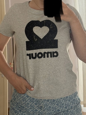 H&M Γκρι βαμβακερό T-shirt με velvet print καρδιά μέγεθος S σαν καινούργιο