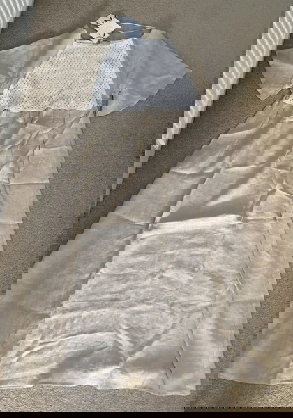Zara Φόρεμα Λινό με Κοντό Μανίκι και Κροσέ Μπούστο, S