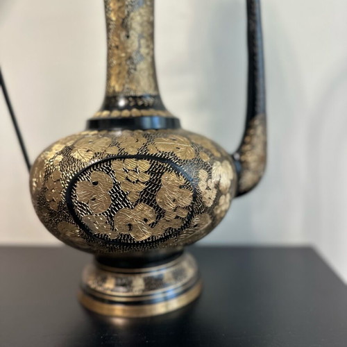 Vintage wine pitcher handmade carved gilded new