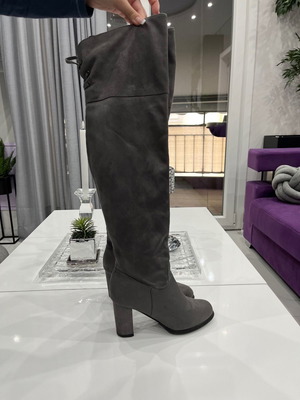 Women's high boots used, gray velour, size 38