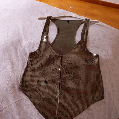 Blouse style vest with sequins Benetton medium, like new, khaki