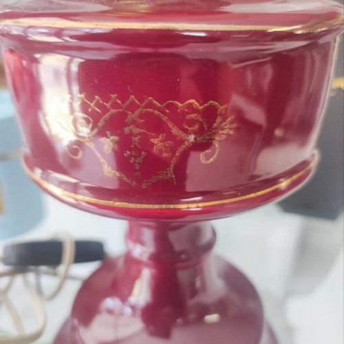 Porcelain antique table lamp used with crystal shade