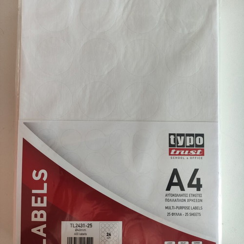 Typotrust labels new, pack of 11, 24x25 40mm