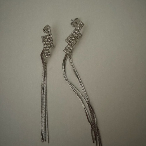 Evening silver earrings with rhinestones long