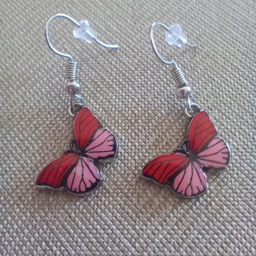 Butterfly earrings new, red and pink