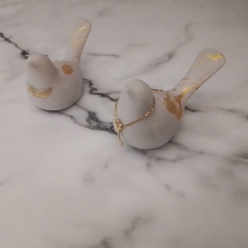 Plaster Birds New, Set of 2, 11cm with Gold Decorations