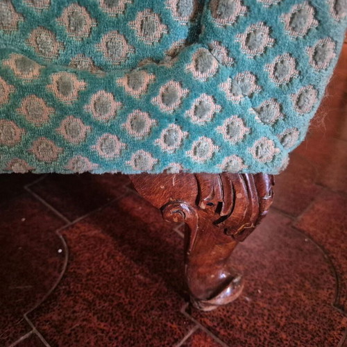 Vintage English Style Handmade Sofa like new, emerald velvet jacquard