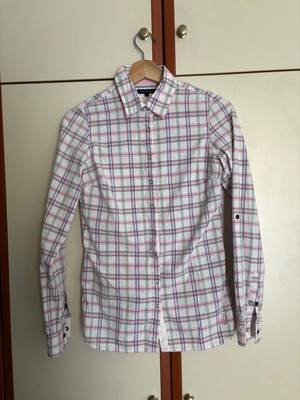 Tommy Hilfiger plaid shirt XXS like new, 100% cotton, white and pink