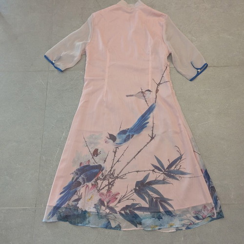 Romantic Pink Asian-Inspired Chiffon Dress Size S like new