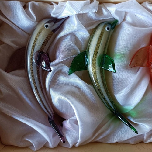 Vintage Murano collectible dolphins hand-painted, new