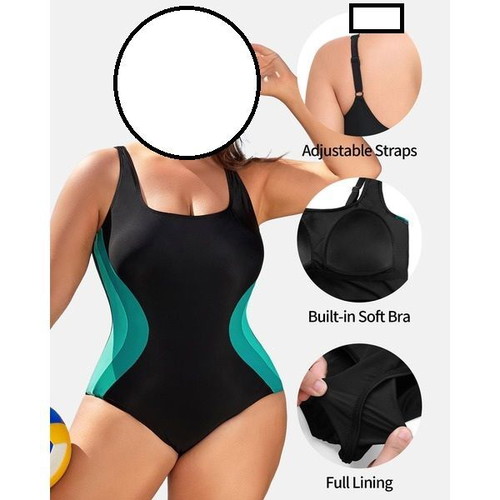 Charmo women's one-piece sports swimsuit with shaping effect and cups, 4XL
