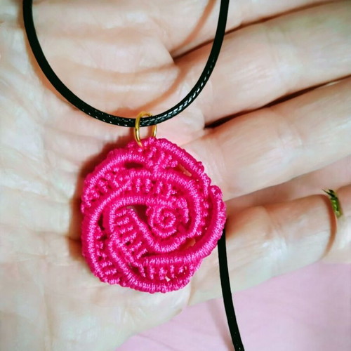 Handmade boho rose micro macrame necklace fuchsia made to order