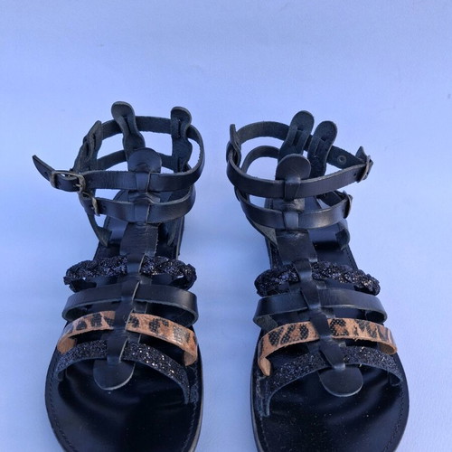 Leather Sandals Sandalo like new, black, handmade