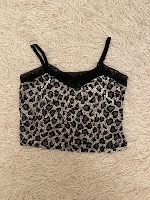 Velvet crop top used leopard print, white and grey, size S