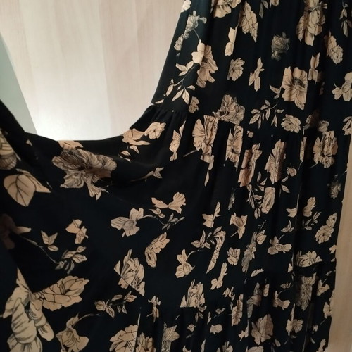 Long summer floral dress black with beige-brown flowers like new