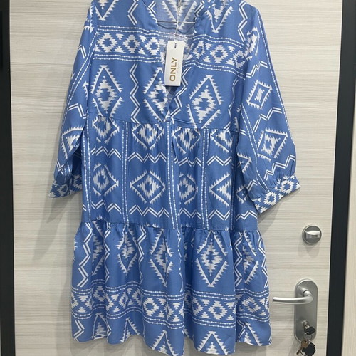 Beach dress new, blue with nice pattern, size L