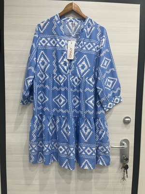 Beach dress new, blue with nice pattern, size L