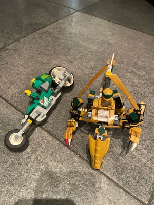 Lego Ninjago used, green Lloyd bike and gold flying scorpion vehicle