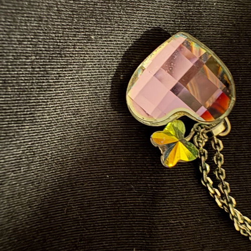Swarovski necklace used with chain, lilac heart and butterfly