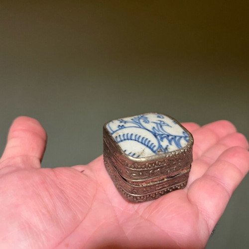 Japanese ceramic-metal mini jewelry box used antique